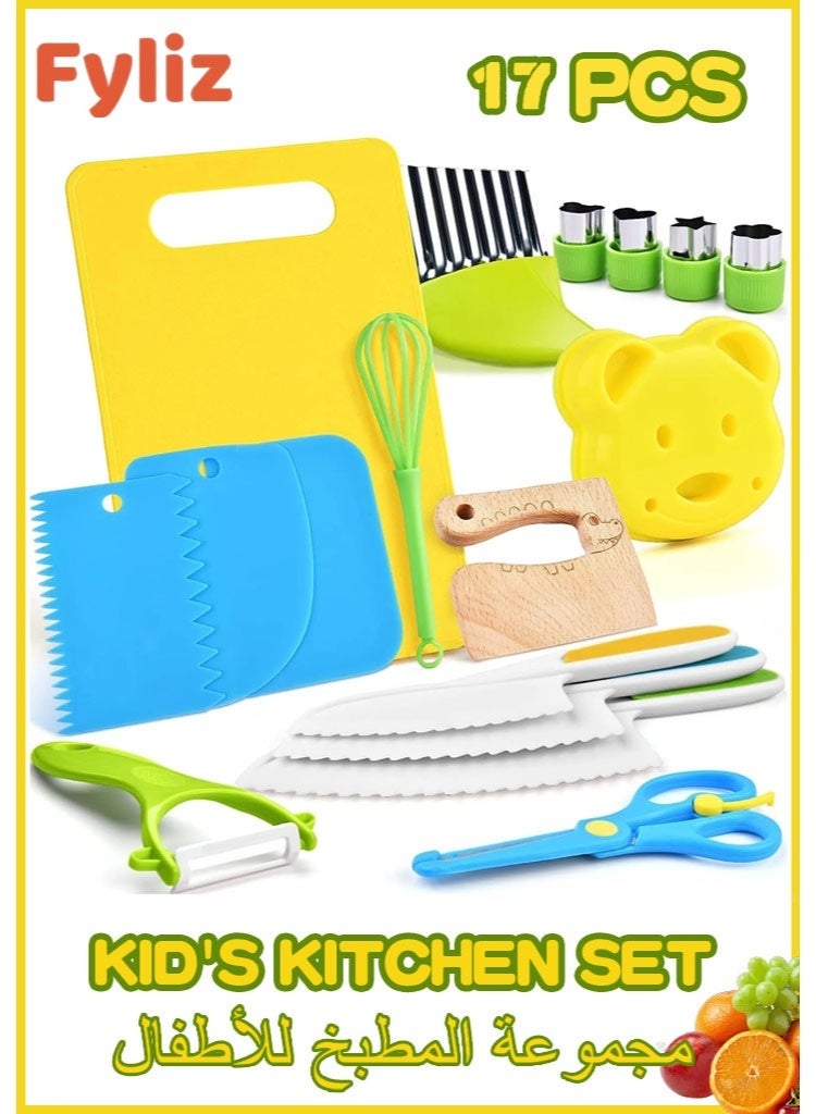 Fyliz 17 Pieces Montessori Kitchen Tools for Toddlers-Kids Cooking Sets Real-Toddler Safe Knives Set for Real Cooking - Image 1